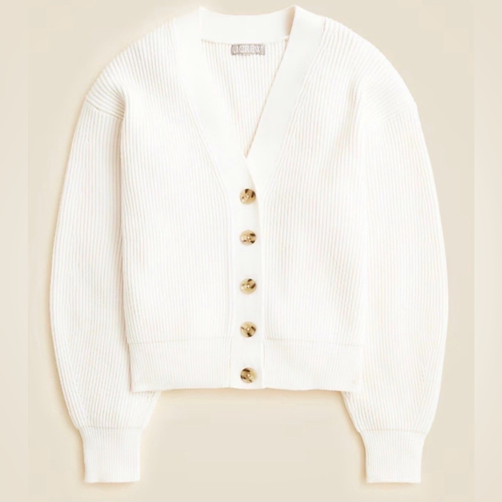 J. Crew Cream Ribbed Sculptural Button Up Cardigan Size Small NEW!